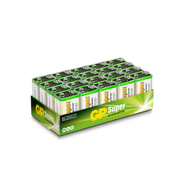 9V batteri / 20 stk / GP Super Alkaline / E batteri