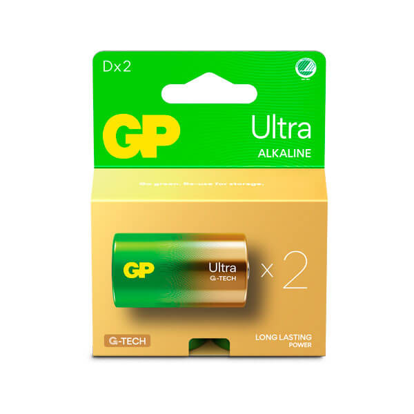 GP Ultra Alkaline D batteri, 13AU/LR20, 2-pak