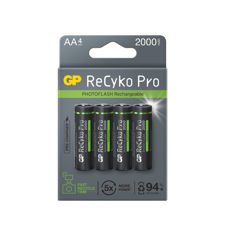 Billede af GP ReCyko Photoflash AA-batteri, 2000 mAh, 4-pack hos BatteryStore & More