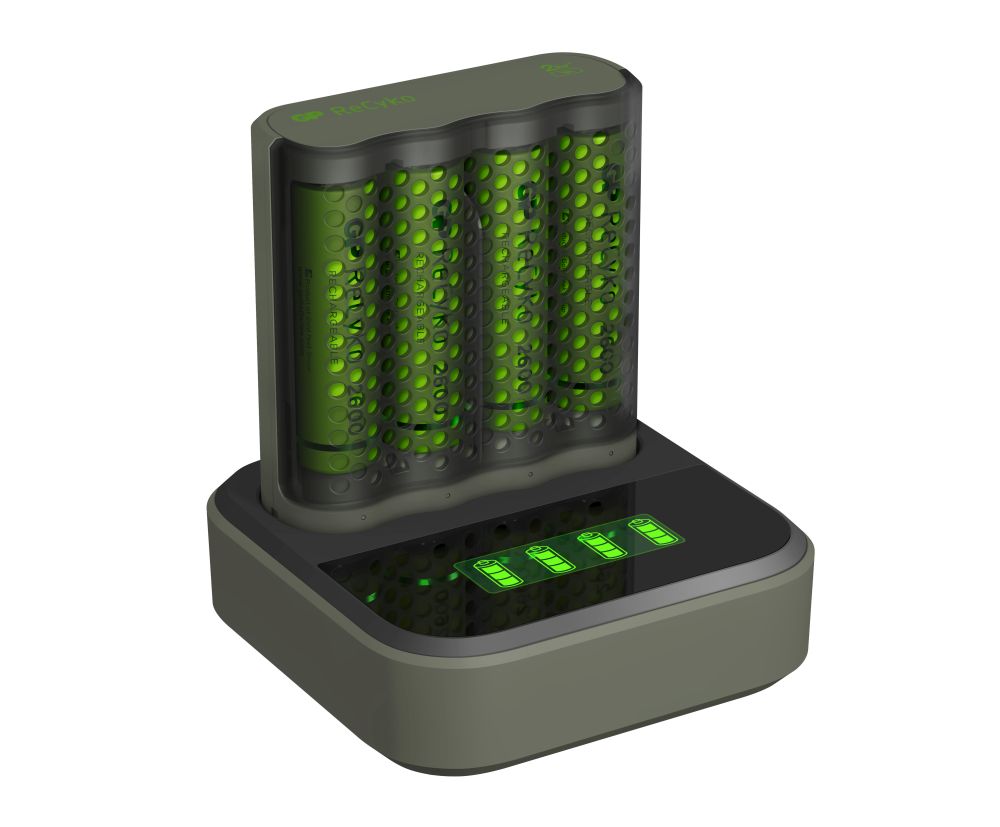 Billede af GP ReCyko Speed-oplader (USB) med ladestation, inkl. 4 stk. AA 2600 mAh NiMH-batterier hos BatteryStore & More