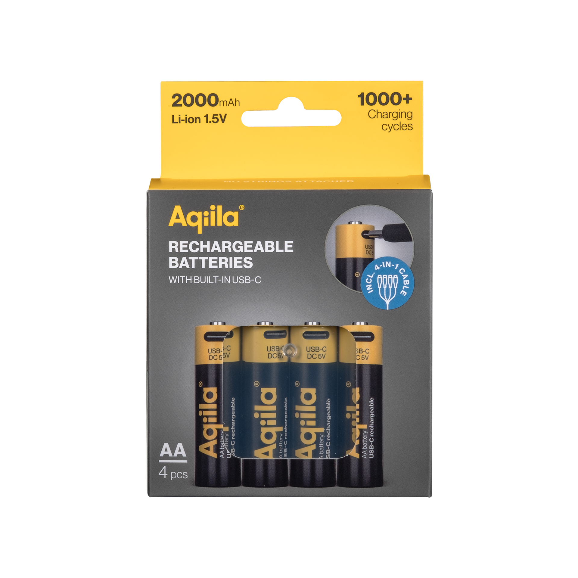 Aqiila Aqiila Genopladelig USB-C Batteri AA 1,5V 2000mAh 406093 Modsvarer: N/A