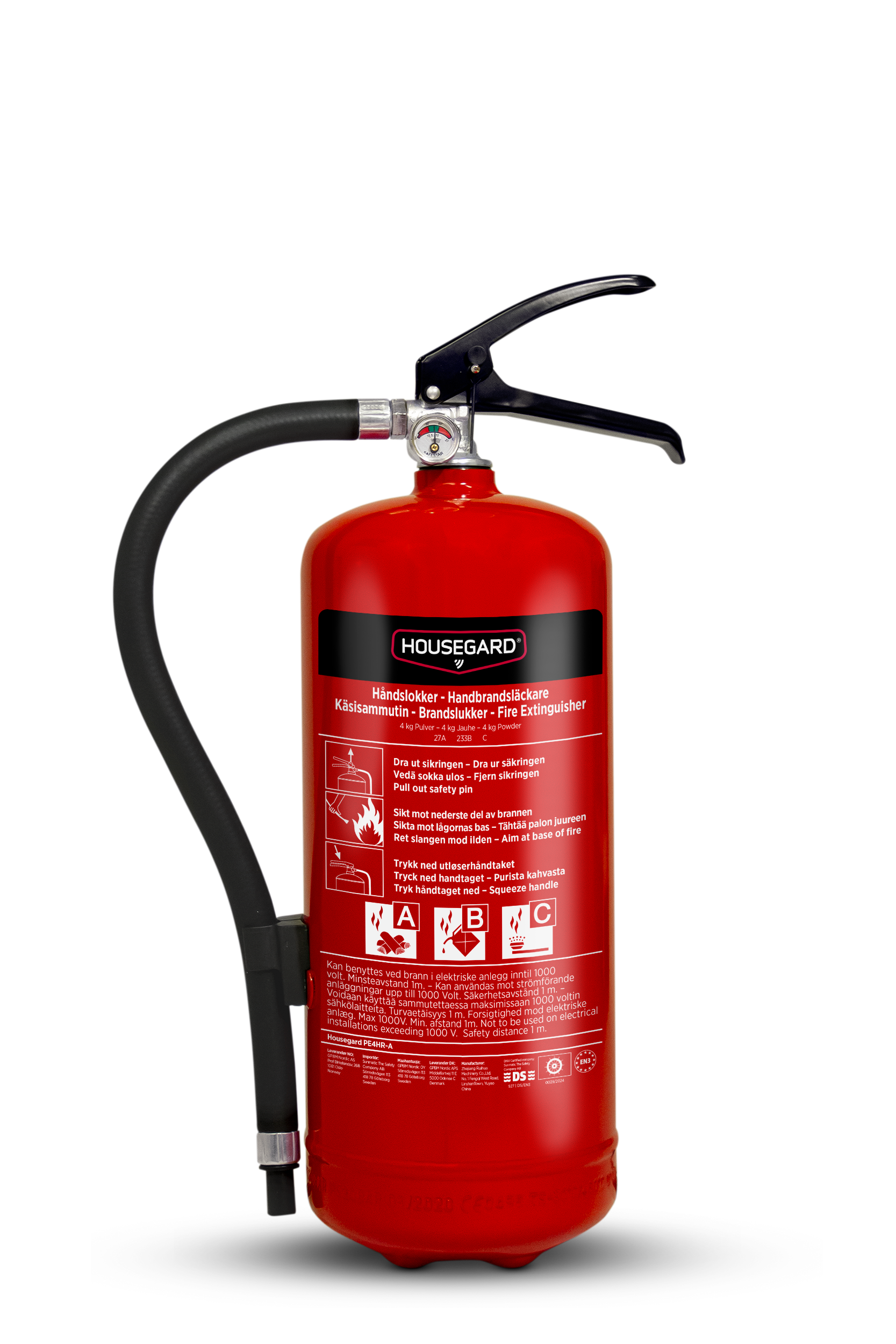 Housegard 4 kg pulverslukker, rød, PE4HR-A
