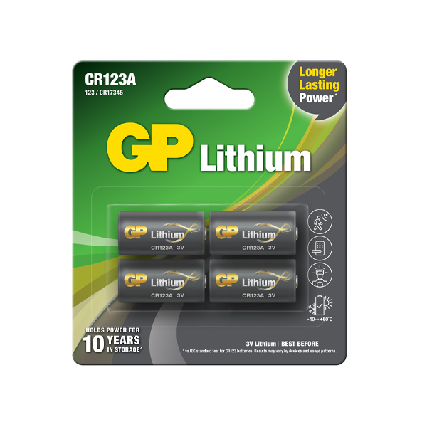 4 stk CR123A / GP Lithium / Foto batteri / 3 Volt