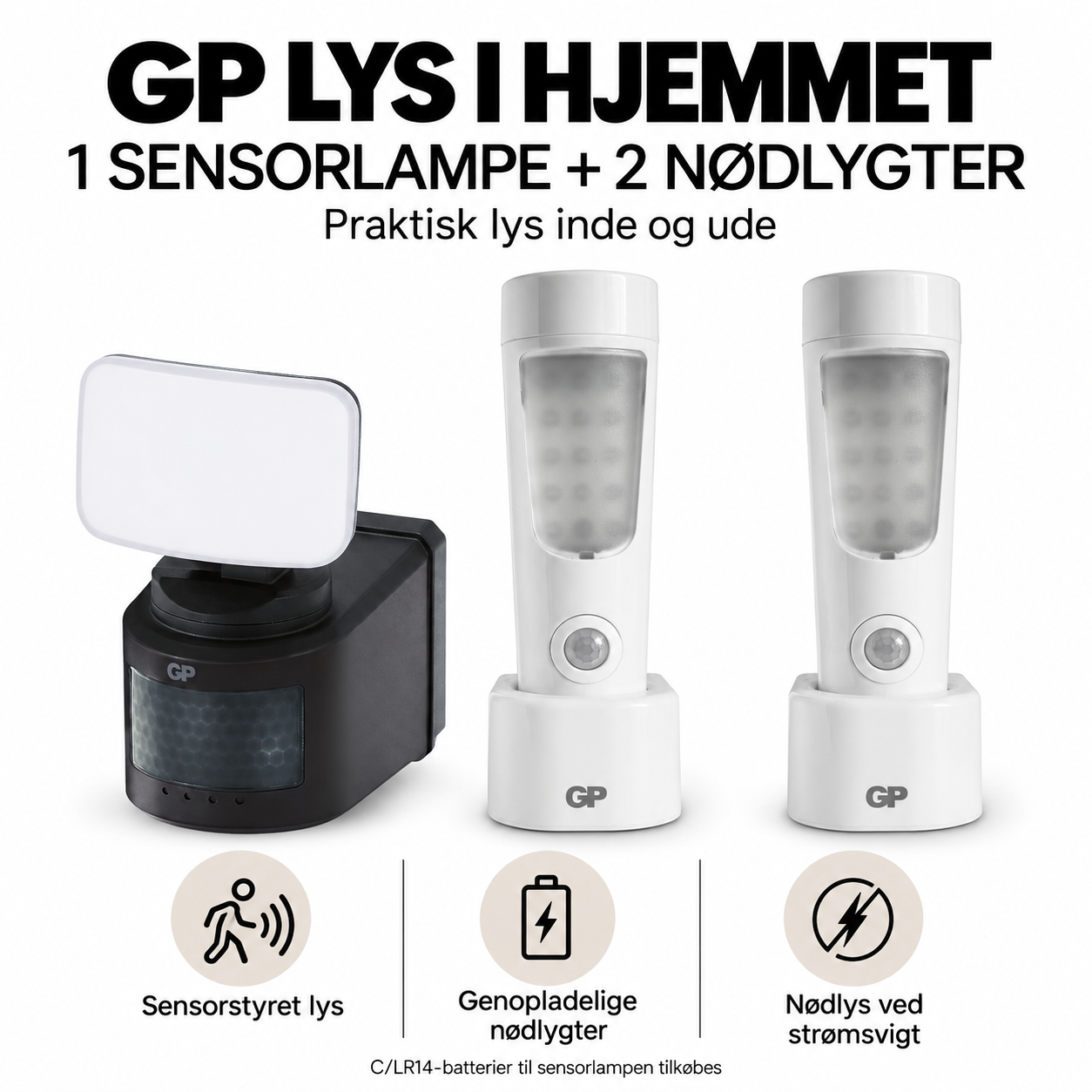GP batteries - GP Lys i hjemmet sensorlampe og 2 genopladelige nødlygter