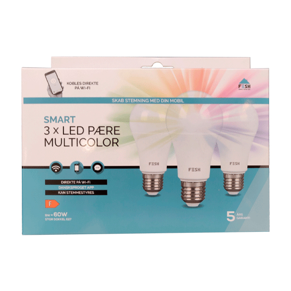 Billede af 3 stk. Smart home LED pære med flerfarvet lys E27 9W (=60W) Ø 60 hos BatteryStore & More