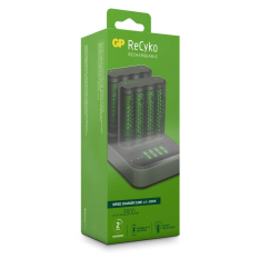 GP ReCyko 2x Speed-oplader (USB) med ladestation D851 og 8 stk. AA 2600 mAh NiMH-batterier.