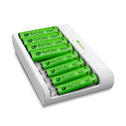 GP ReCyko Charger (USB) E811, 8- rum NiMH, 4 x AA 2100mAh + 4 x AAA 850mAh NiMH-batterier