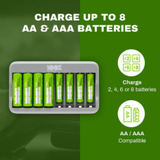 Oplader til genopladelige batterier / Inkl AA & AAA