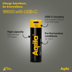 18650 Genopladelige lithium batteri 3.7V 2000mAh inkl USB-C