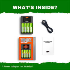 Oplader til AA- og AAA-batterier / 4 rum / Inkl. 12 stk. AA og AAA batterier