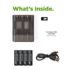 GP ReCyko Pro Charger – Fastest, P461 (USB), inkl. 4 stk. AA 2000 mAh PRO NiMH-batterier